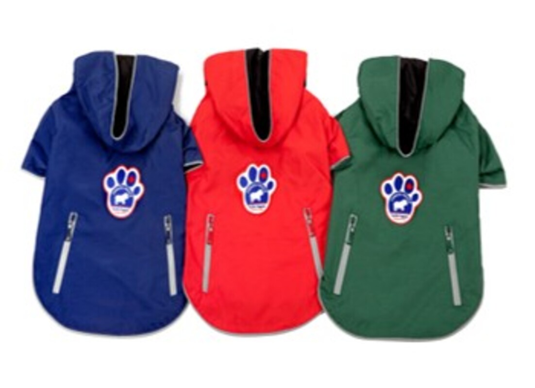 Canada Pooch – Steppweste Regenweste mit Kapuze in Blau und Rot